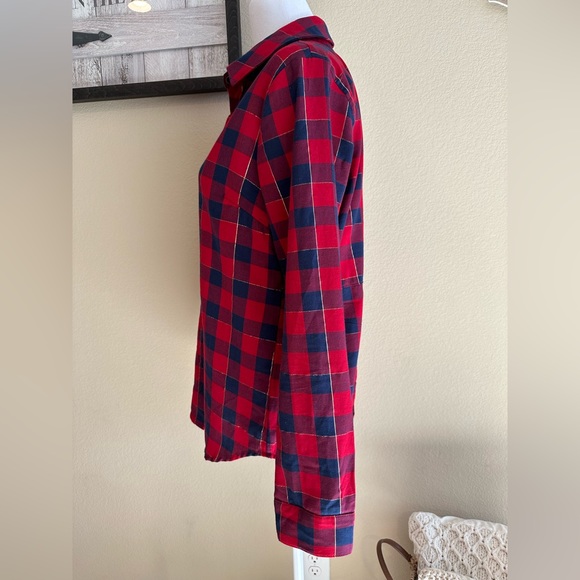 Splendid Women’s Red/Blue Long Sleeve Plaid w/Split Tail & Gold Triming - Size M - Picture 2 of 11